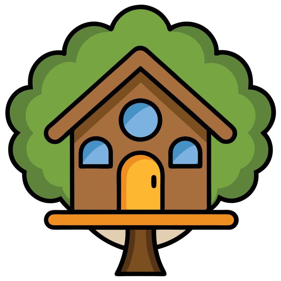 A house with a tree on top and a tree on the ground vector
