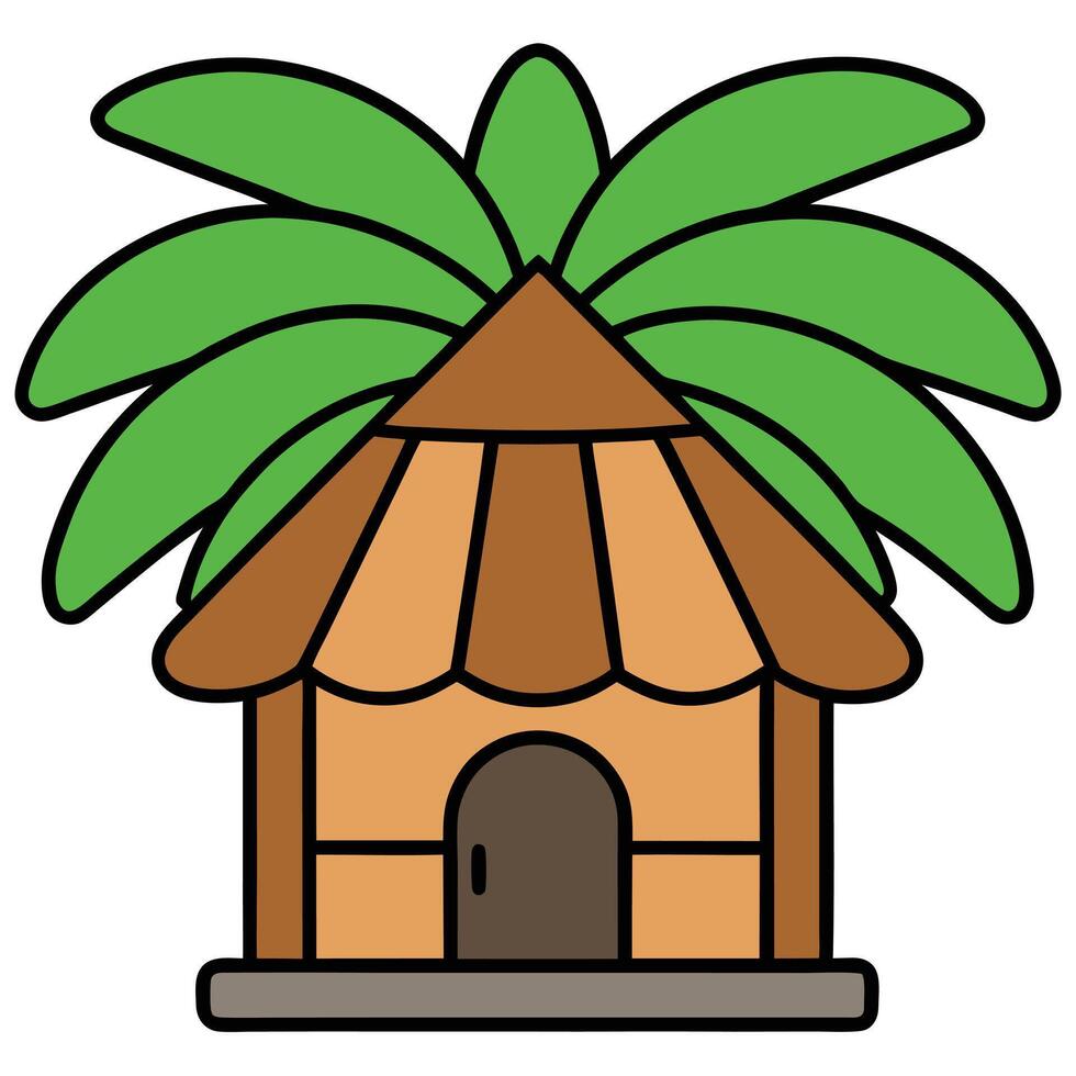 A small hut with a palm tree on top vector