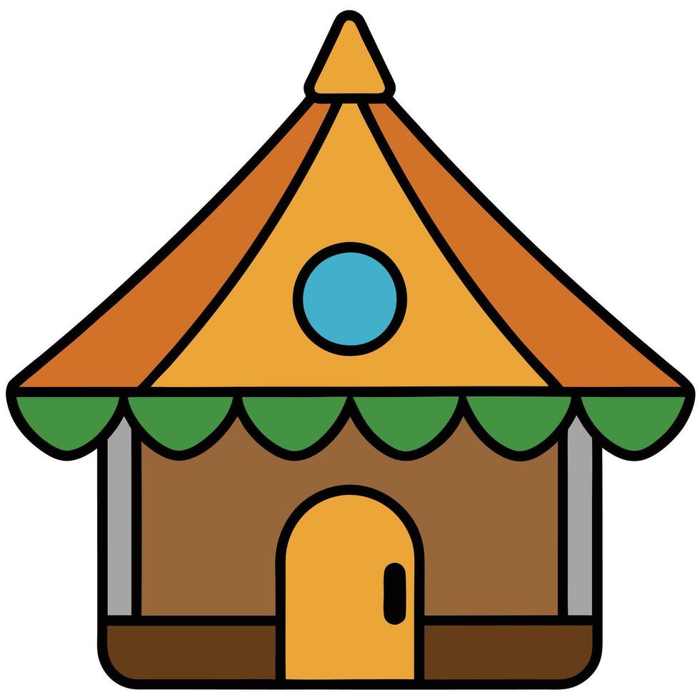 A cartoon house with a roof and a door vector