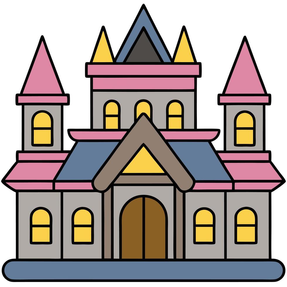 A castle with a yellow roof and blue windows vector