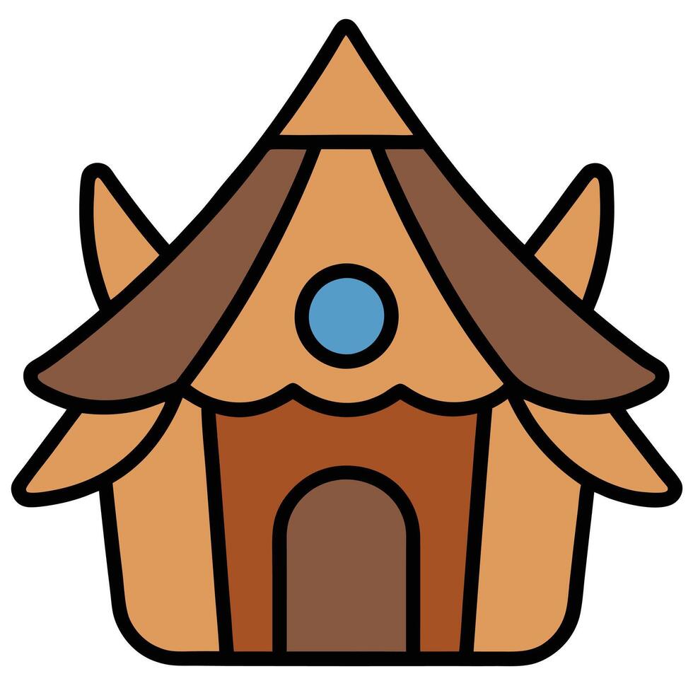 A cartoon house with a roof and a door vector