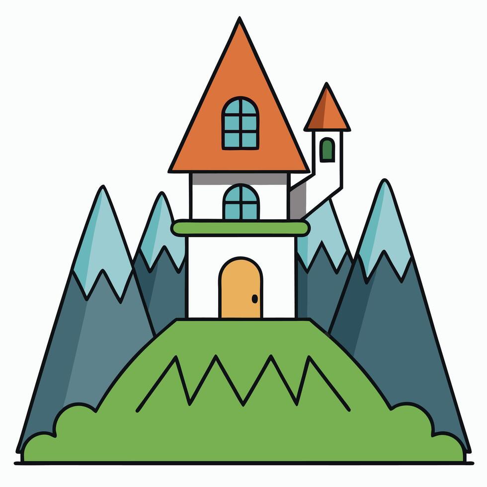 A castle in the mountains with a mountain in the background vector