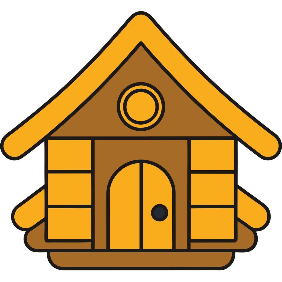 A small wooden house with a door and a window vector