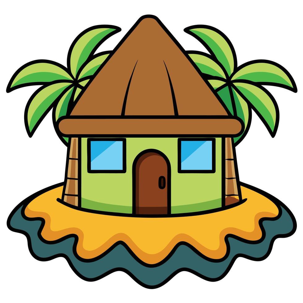 Tropical island with house vector