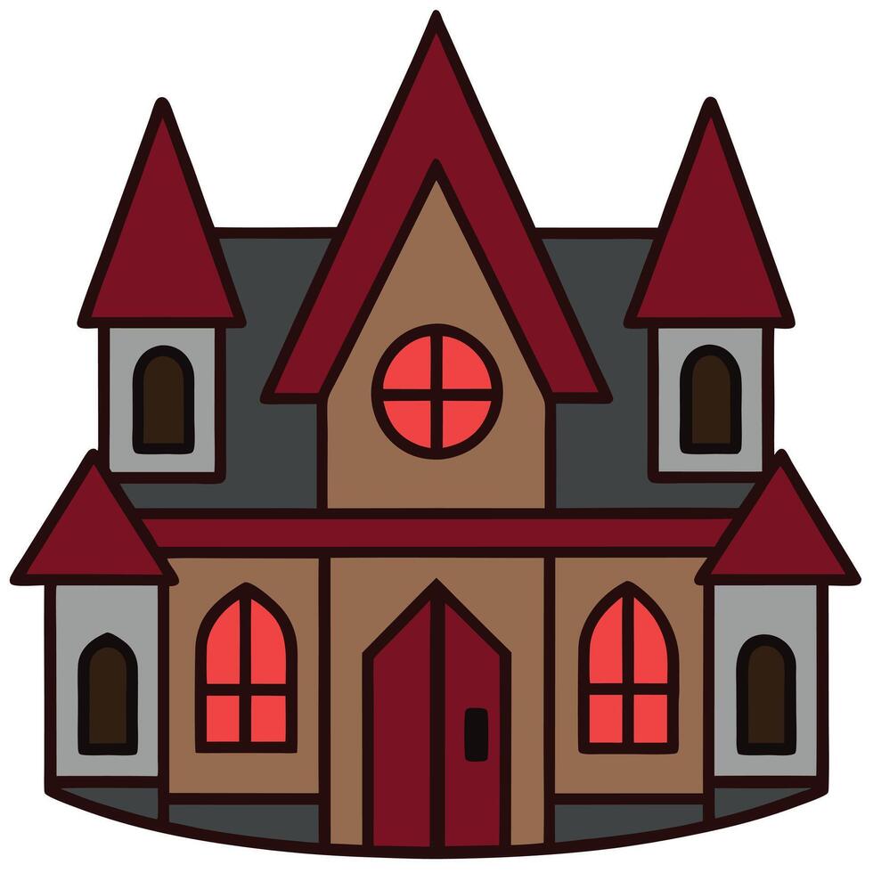 A cartoon house with red windows and a red door vector