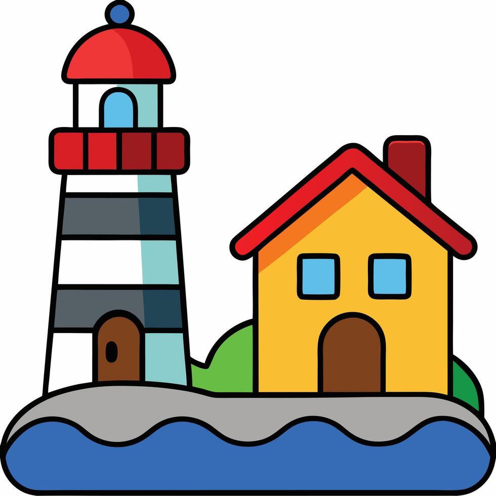 Lighthouse and house clipart vector