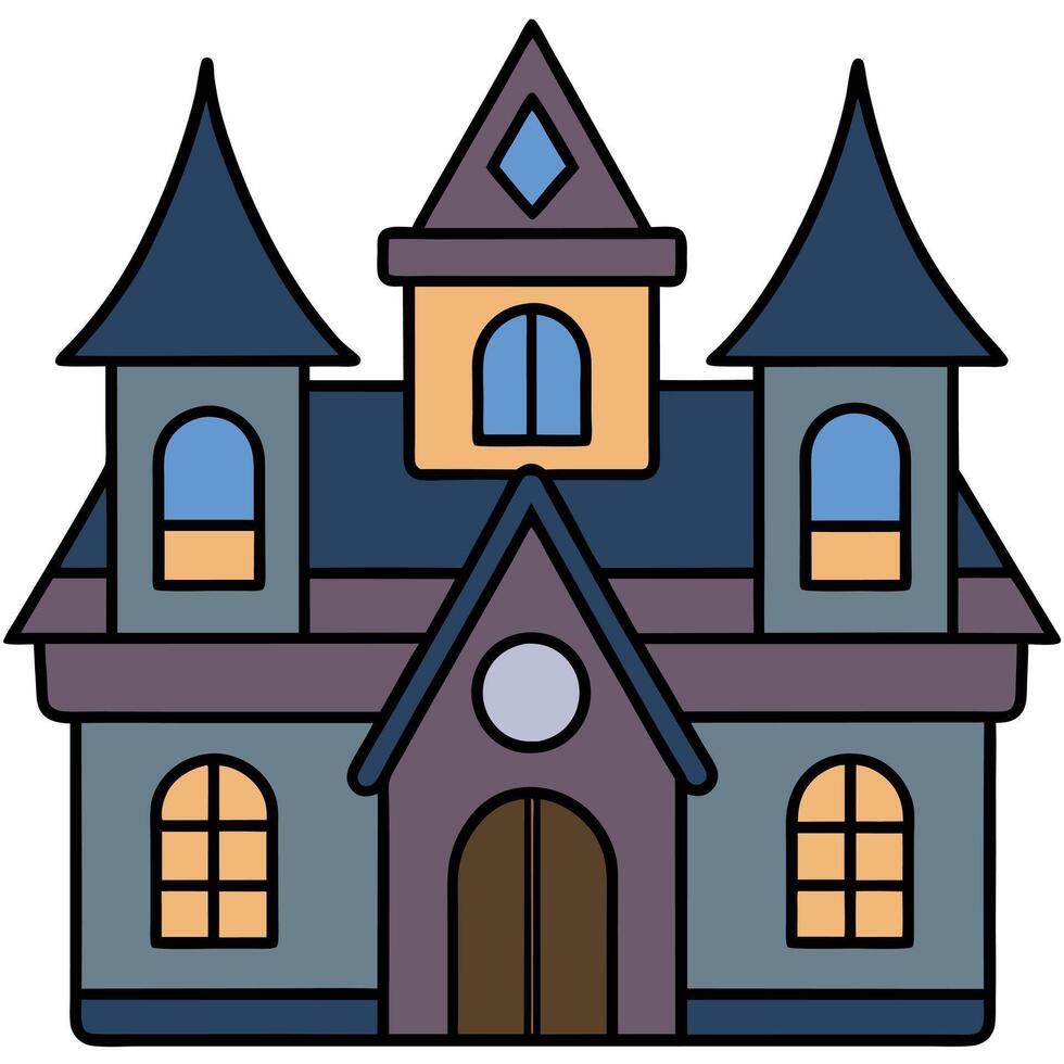 A house with two turrets and a window vector