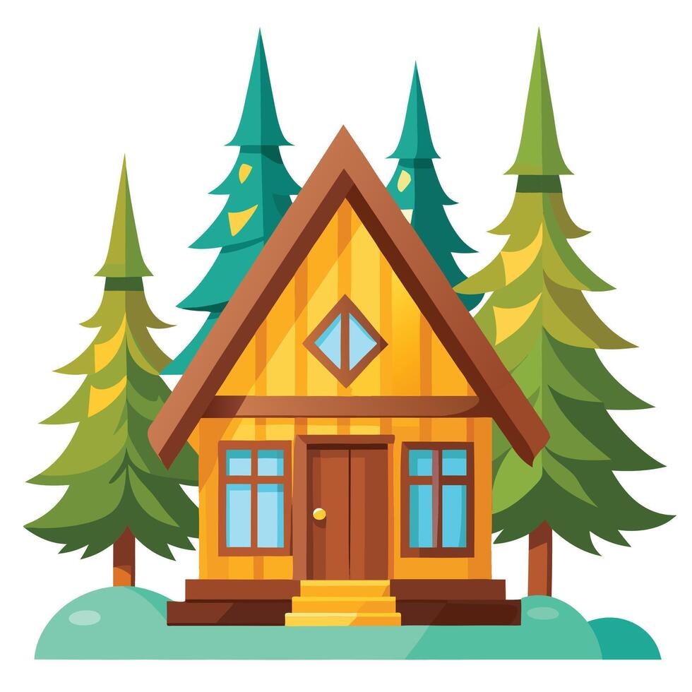 A cartoon house in the woods with trees vector
