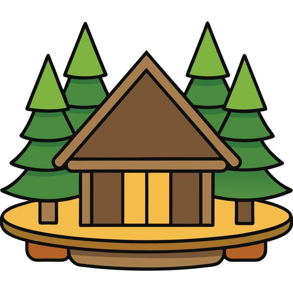 A cabin with trees and a sign on it vector