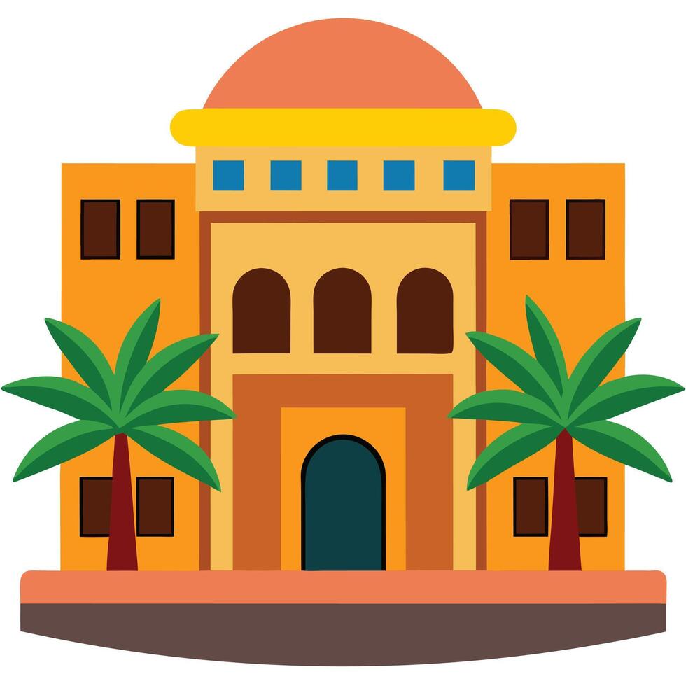 A building with palm trees and a door vector
