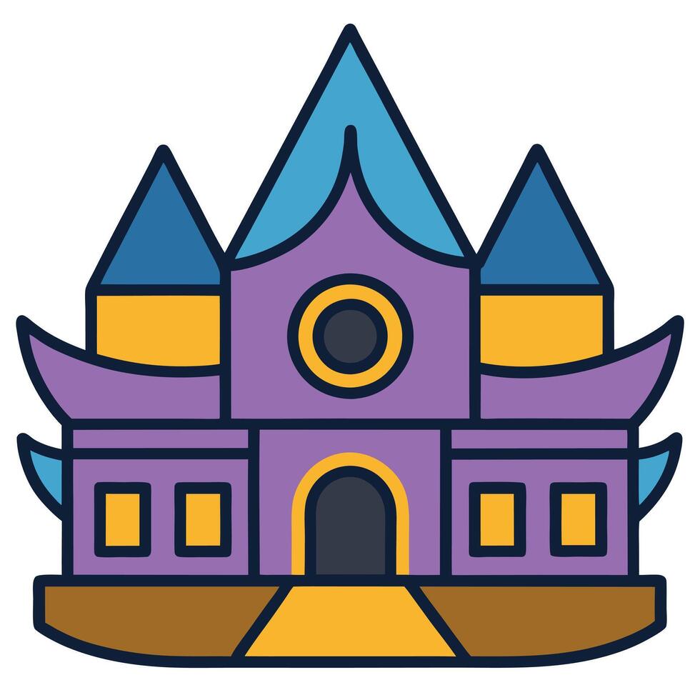 A purple building with two towers vector