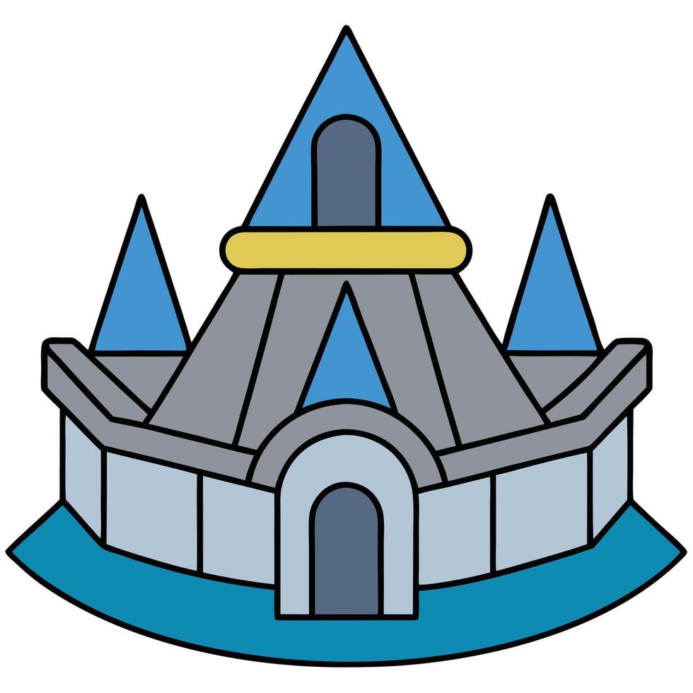 A castle with a blue roof and blue towers vector