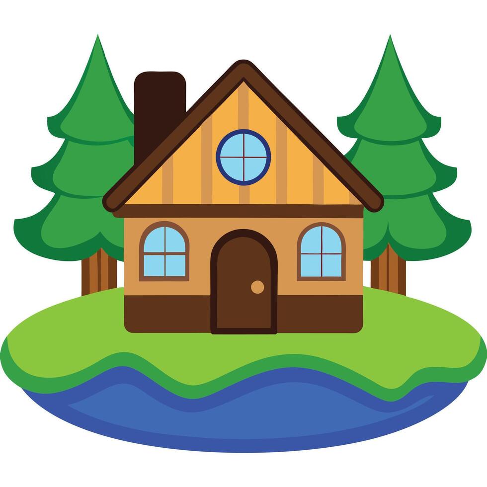 A house with trees and water on a white background vector