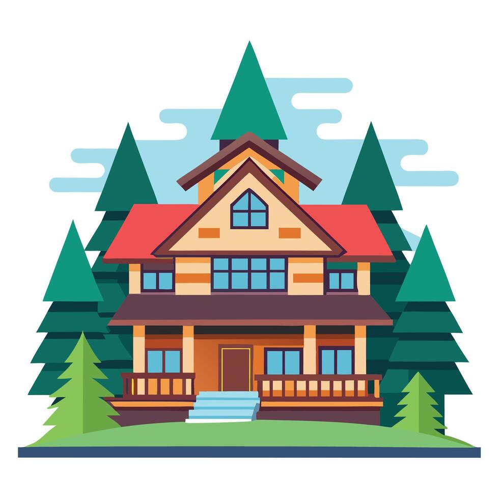 A house with a red roof and trees in the background vector