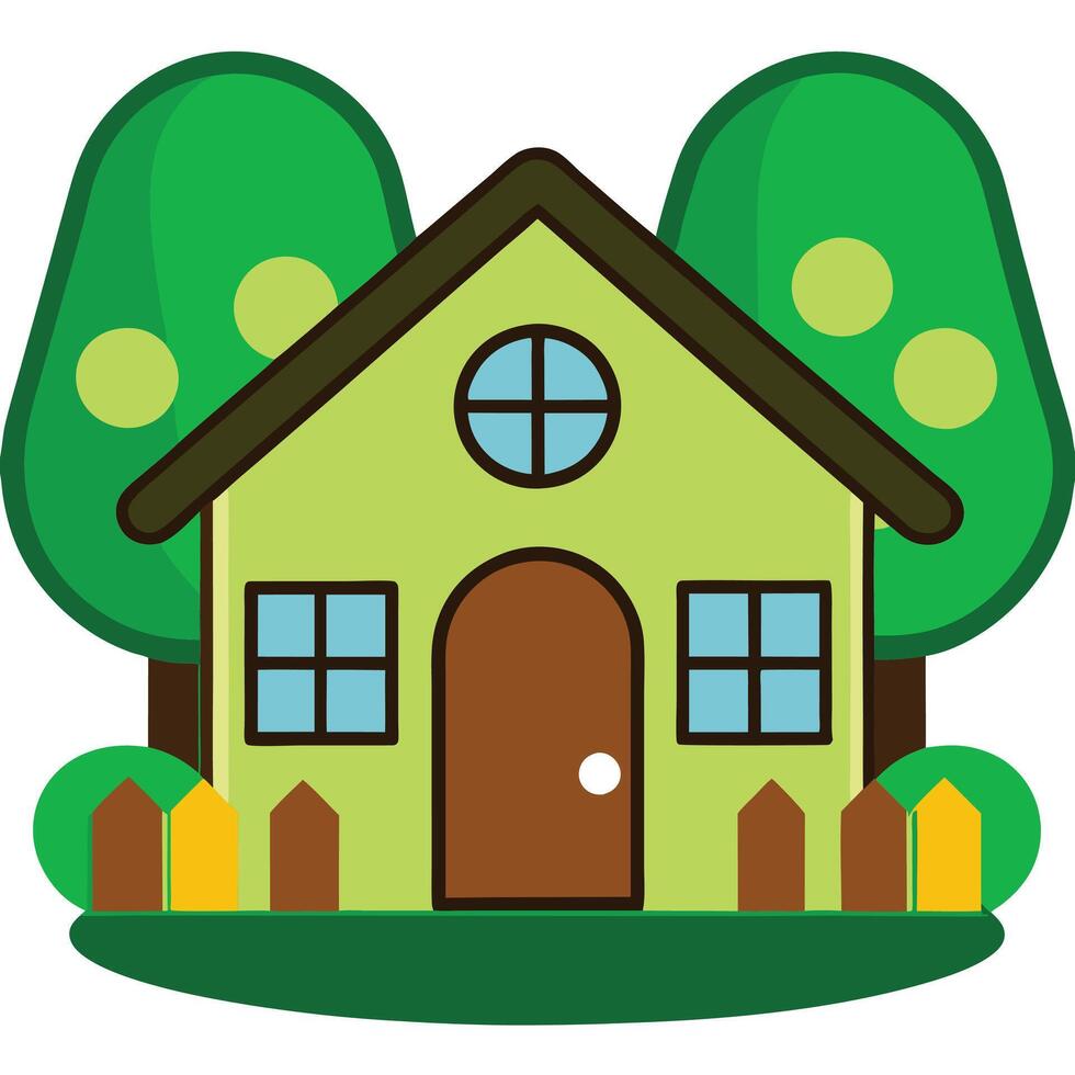 House with trees and bushes on a white background vector