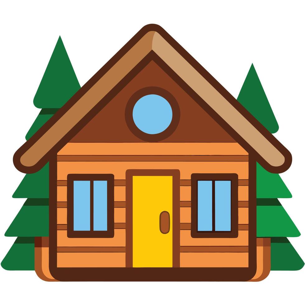 A log cabin with a yellow door and windows vector