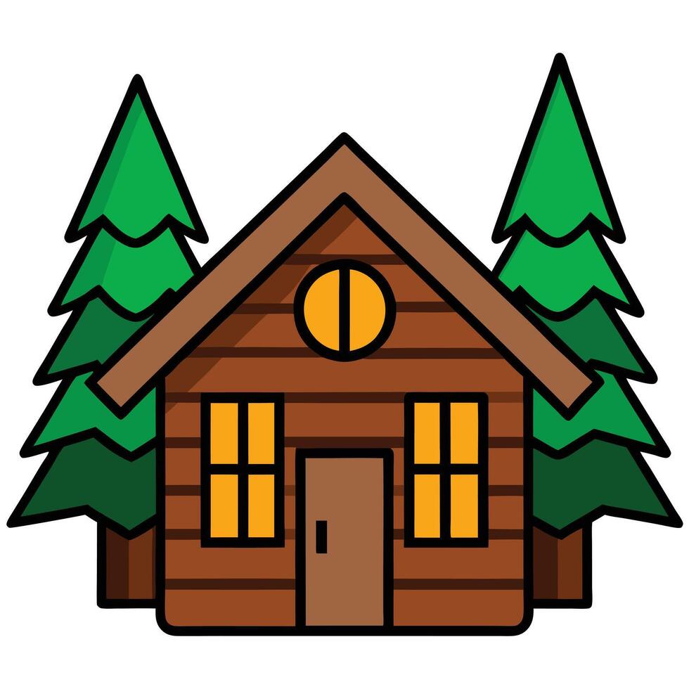 A cartoon house with trees and a door vector