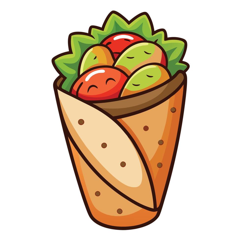 A cartoon burrito with vegetables and fruit vector