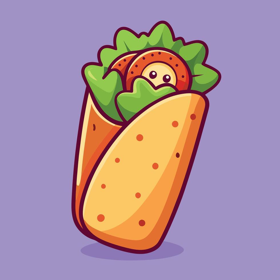A cartoon taco with a face on it vector