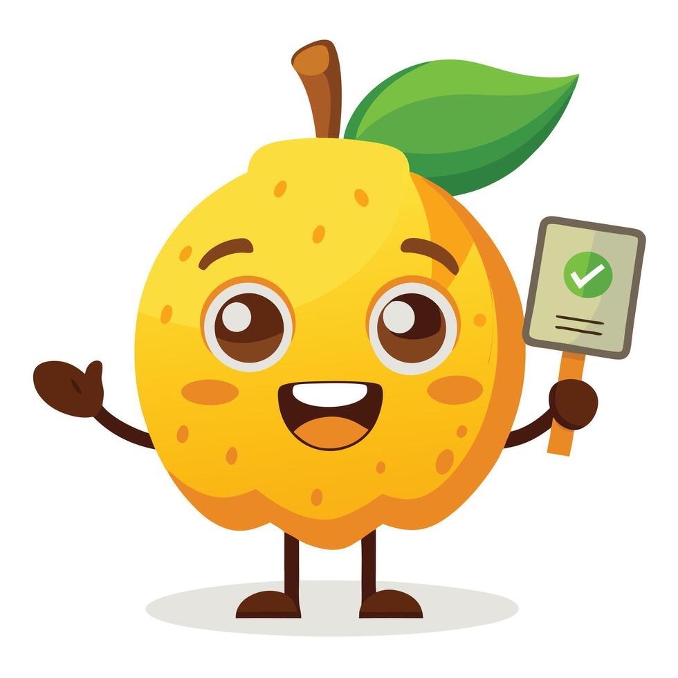 Cute yellow fruit with ticker and check mark illustration vector