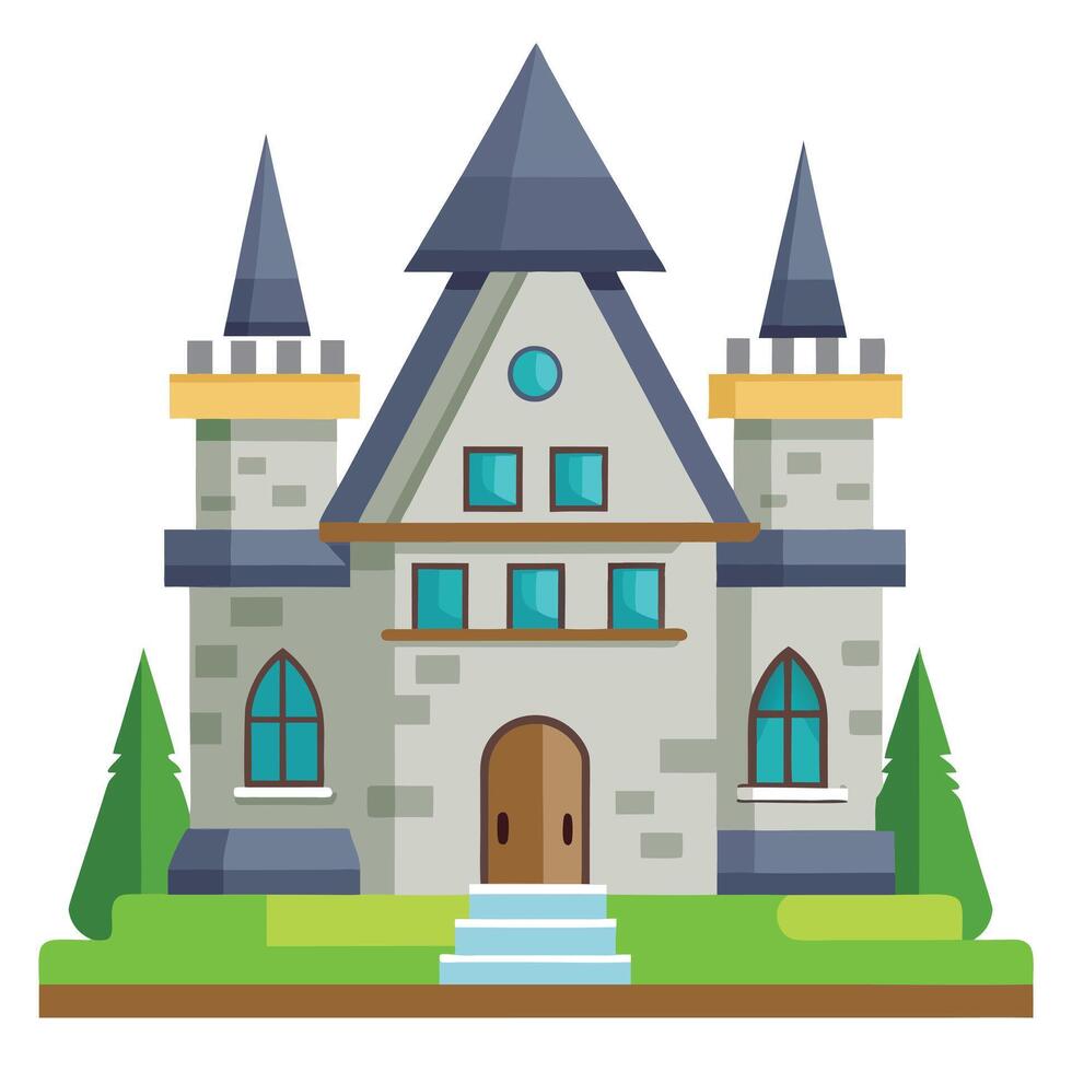Castle with turrets and stairs on the side of the building vector