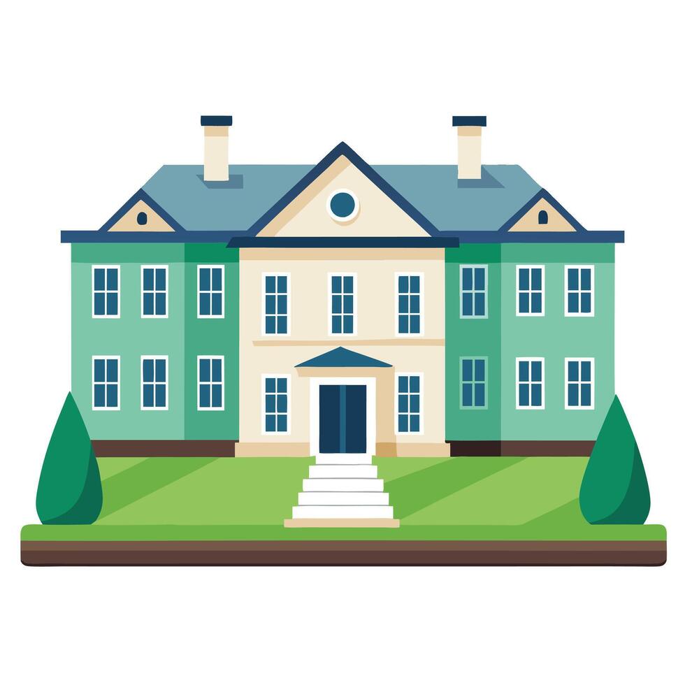 A large mansion with a front porch and a lawn vector