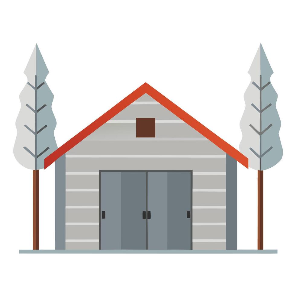 A gray house with two doors and trees in the background vector