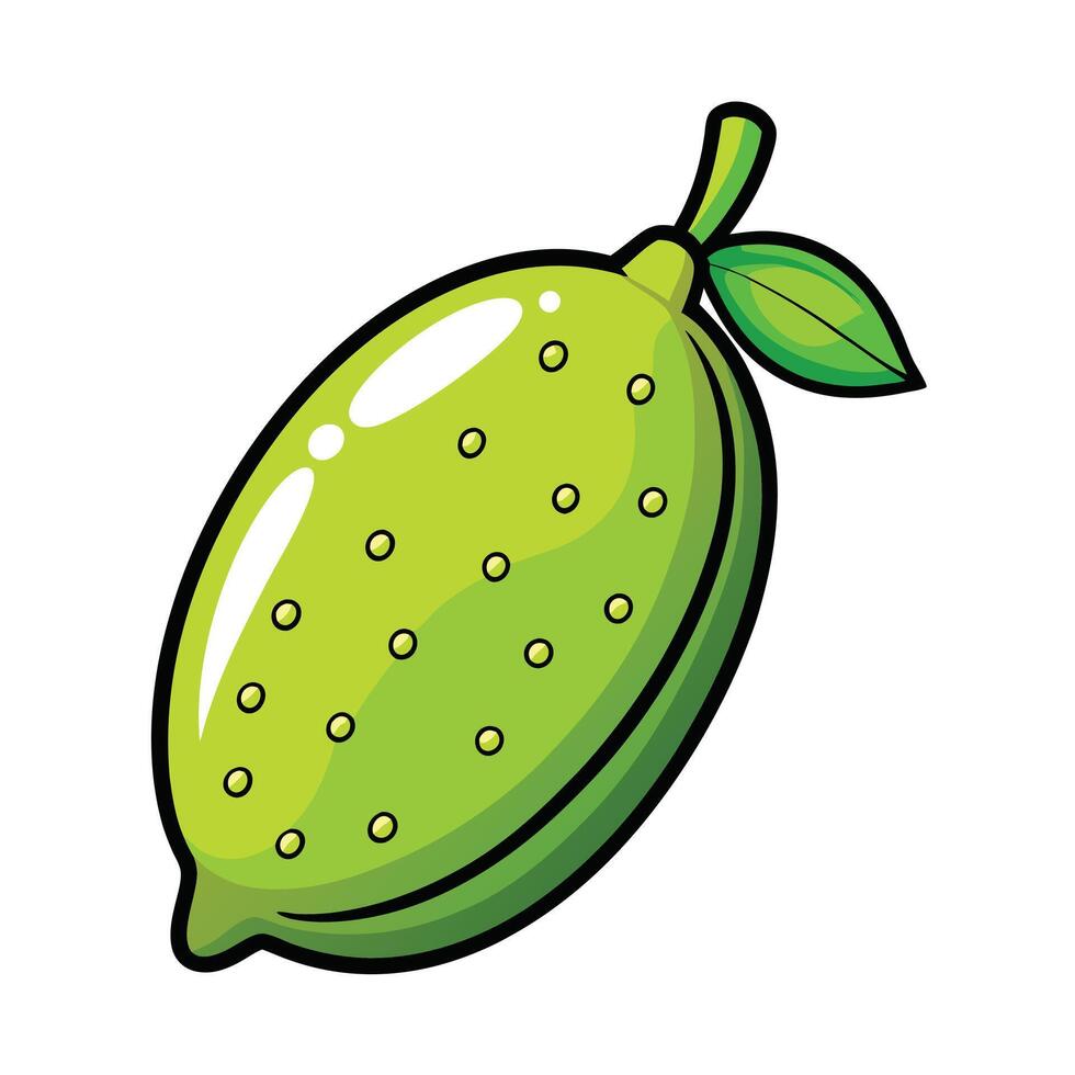 A green fruit with a green skin and green leaves vector