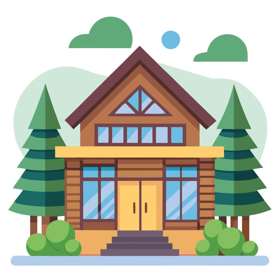A cartoon house with trees and a porch vector