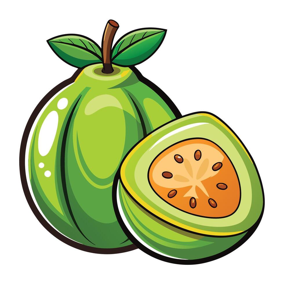 A green guava fruit with a slice cut out of it vector
