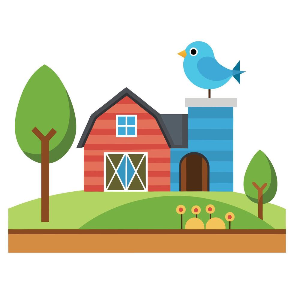 Farm house with bird on top vector