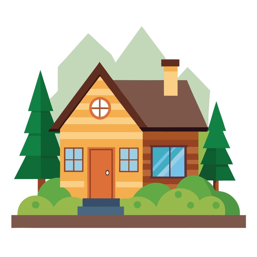 A house with trees and mountains in the background vector