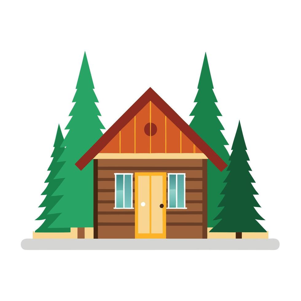 Wooden cabin in the forest illustration vector