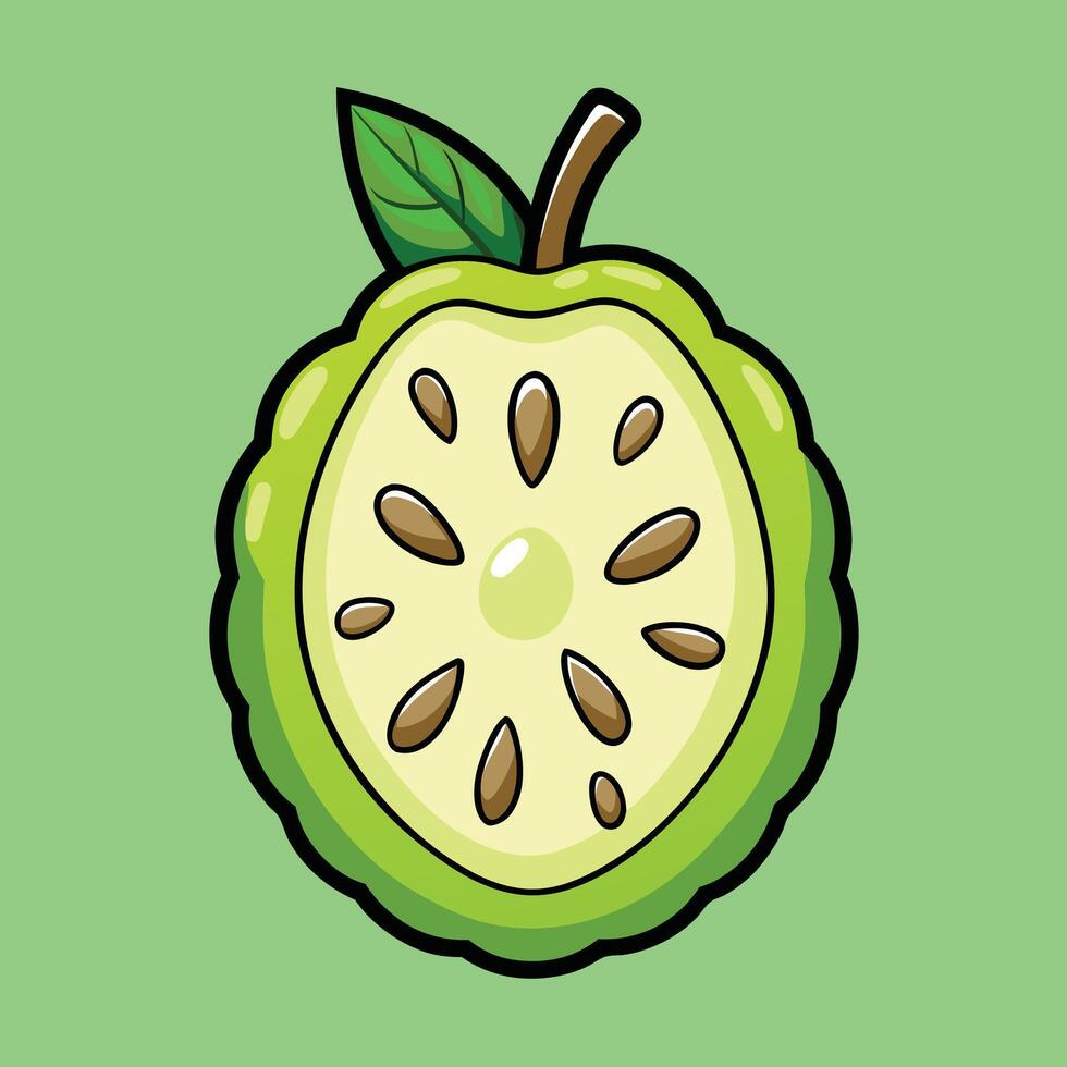 A green fruit with leaves on it vector