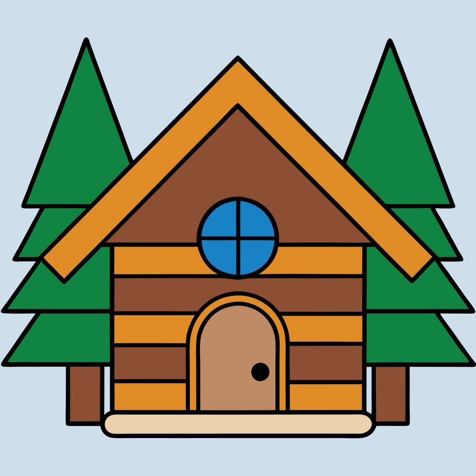 A cartoon house with trees and a door vector