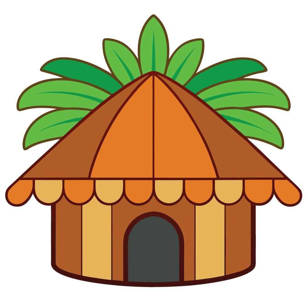 A cartoon house with a palm tree on top vector