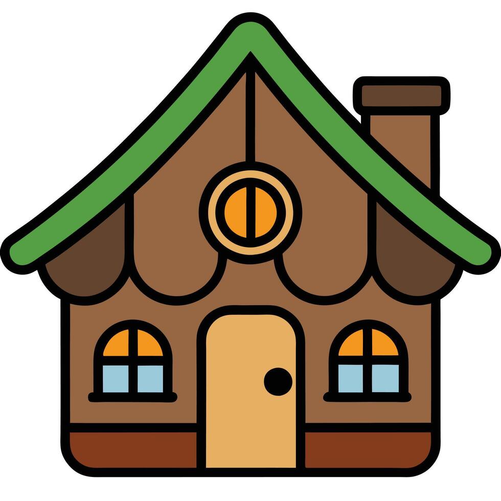 A cartoon house with a green roof and a green window vector