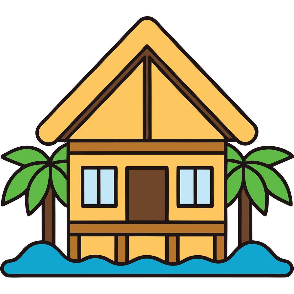 Tropical house with palm trees and water vector