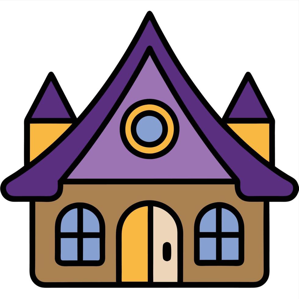 A cartoon house with purple and yellow trim vector
