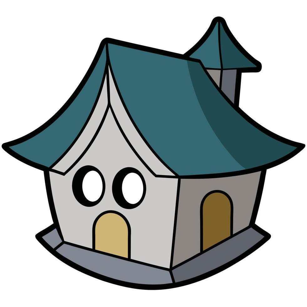 A cartoon house with a roof and a green roof vector