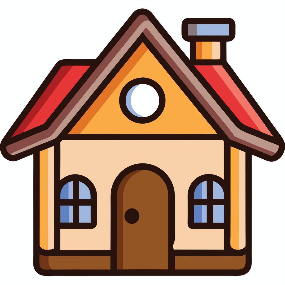 A cartoon house with a red roof and a chimney vector