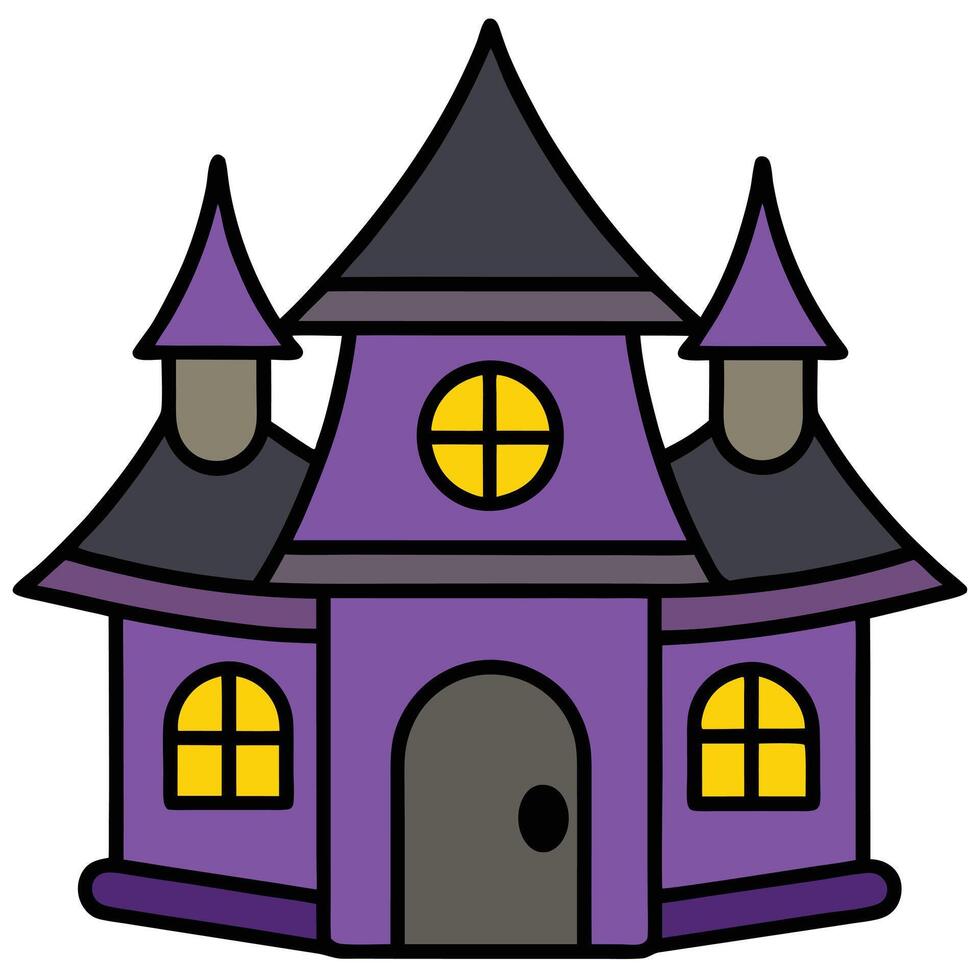 A purple house with yellow windows and a yellow door vector