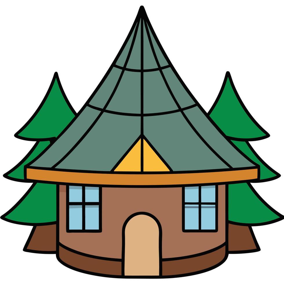A house with a roof and trees in the background vector