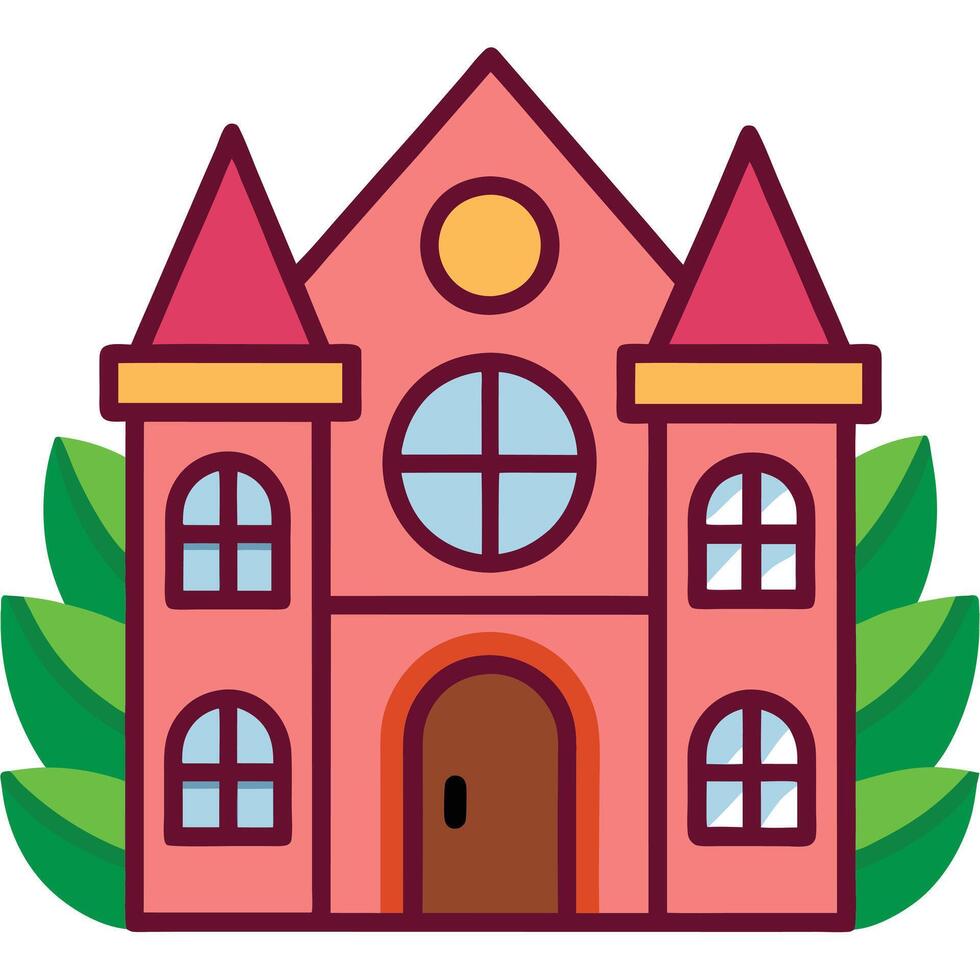 A pink castle with a window and door vector