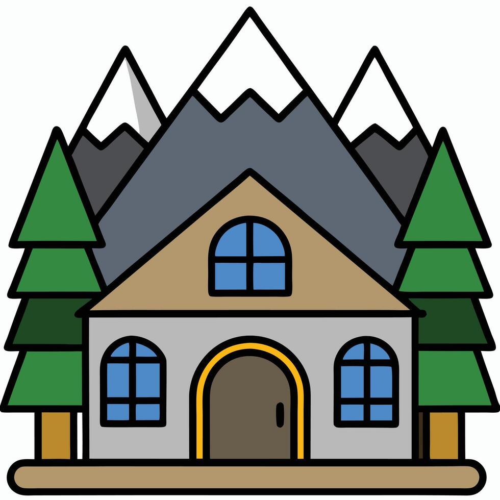 A house with mountains in the background vector