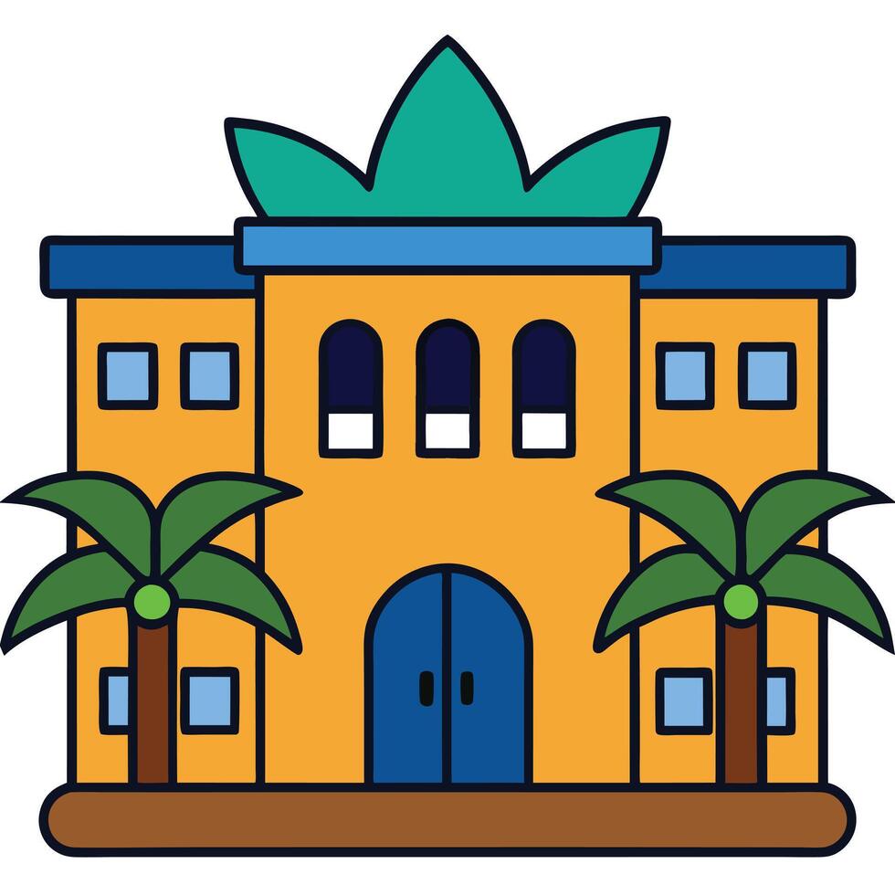 A building with palm trees and a door vector