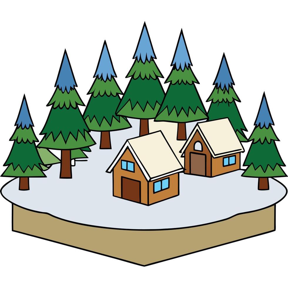Winter scene with houses and trees vector
