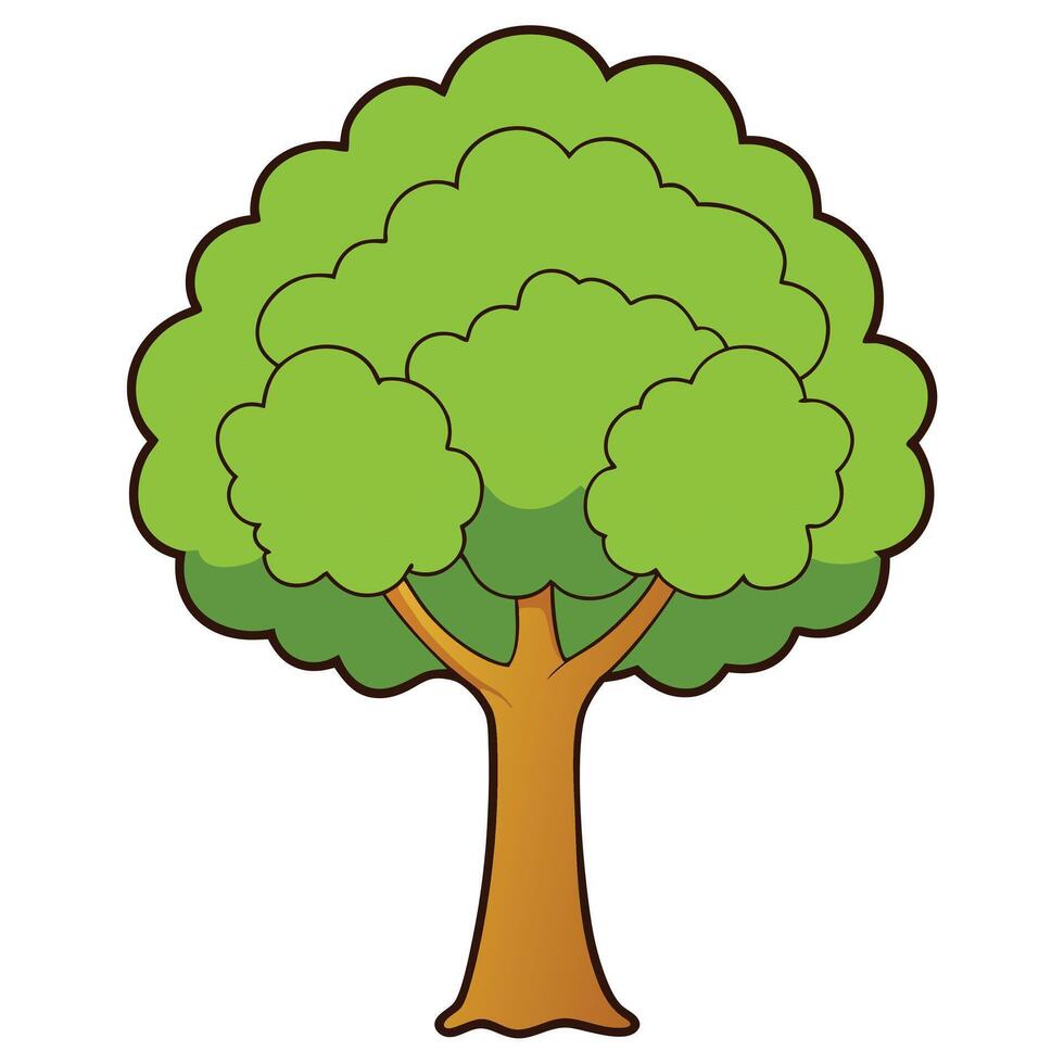 A cartoon tree with green leaves and a white background vector