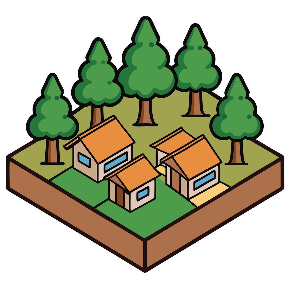 A cartoon illustration of a house surrounded by trees vector