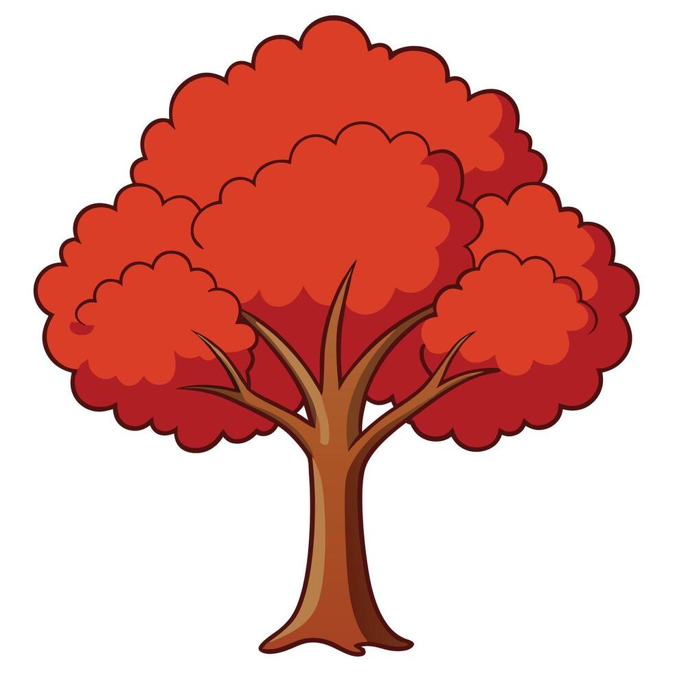 A cartoon red tree with leaves vector
